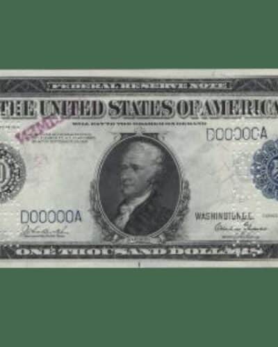 1000 dollar bill on green background
