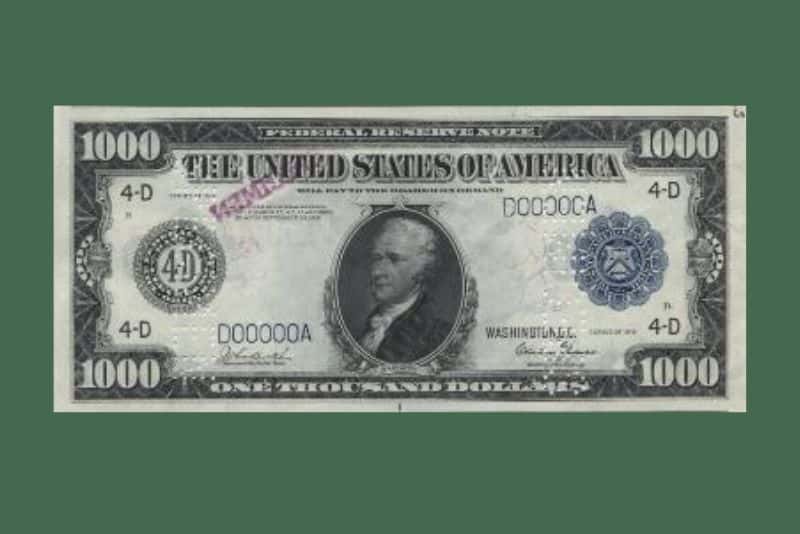 1000 dollar bill on green background