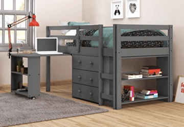 Bed and desk combinations, like this beautiful grey bedroom solution, are a great investment for a kid's bedroom.