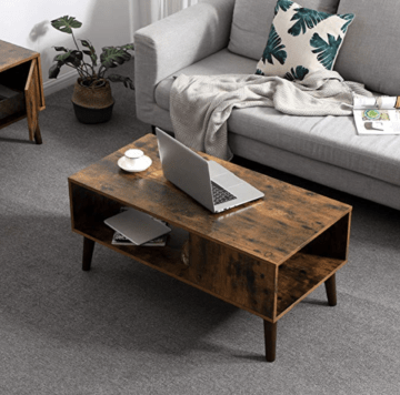 This stylish brown coffee table provides underneath storage to help you keep your living room and area around the couch organized. 
