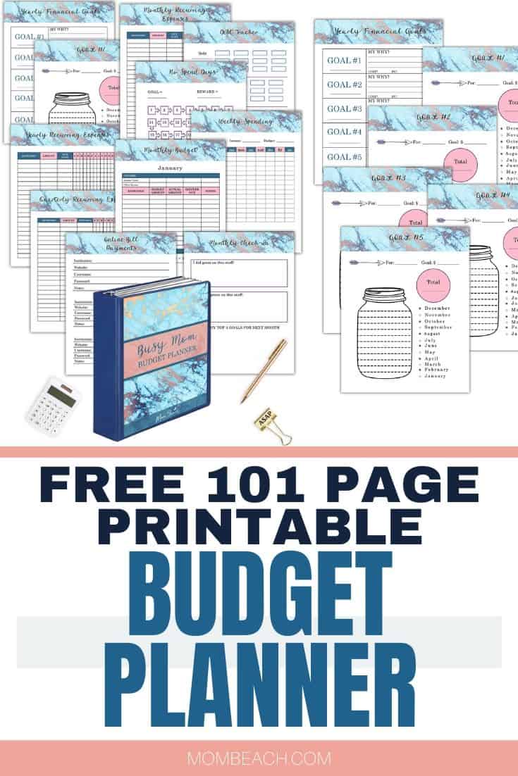 You won't believe the amazing pages this free printable budget planner has inside! There are monthly budget trackers, yearly trackers, no spending challenges, debt tracker, and so much more! 101 pages in all! #freebudgetplanner #freeprintablebudgetplanner #freebudgetbinder #freeprintable #freeprintables #budgetplanner #budgetbinder #freebies #printables #free8x10printables