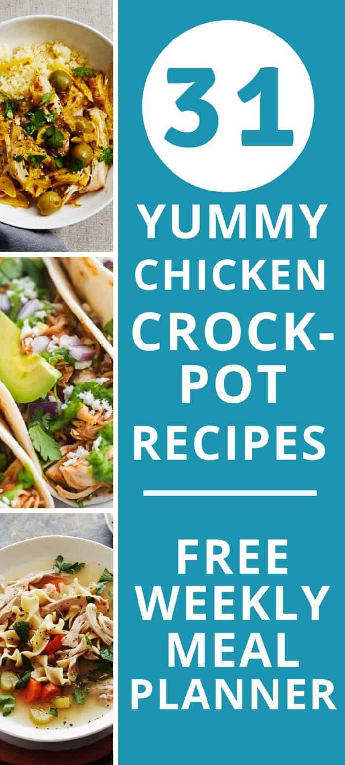 These 31 yummy chicken crock-pot recipes will make dinner easy for busy moms! There are so many to choose from like cacciatore, southwest, moroccan, jerk, and more! Chicken crock-pot meals are so easy for busy moms! You can prepare them fast in the morning and when you get home, the meal is ready! #chickencrockpoprecipes #easycrockpotmeals #crockpotmeals #crockpotrecipes #chickencrockpot #chickenmeals