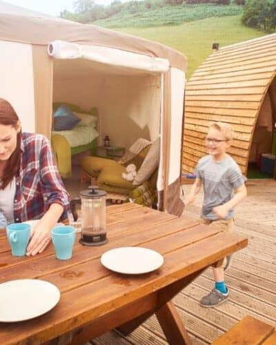 Family on a glamping trip.