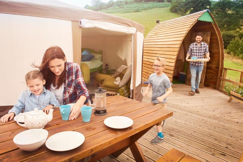 Family on a glamping trip.