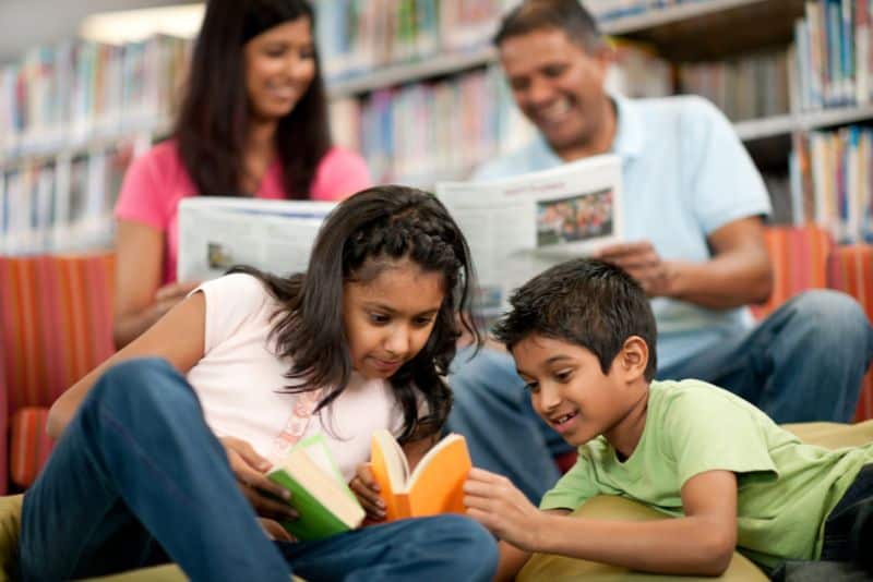 Family at library.