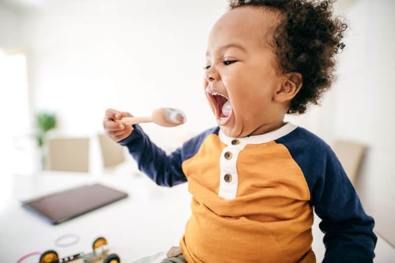 toddler eating ice cream