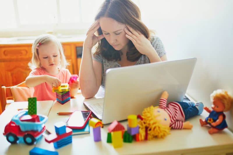 Mom stressed out because of kid.