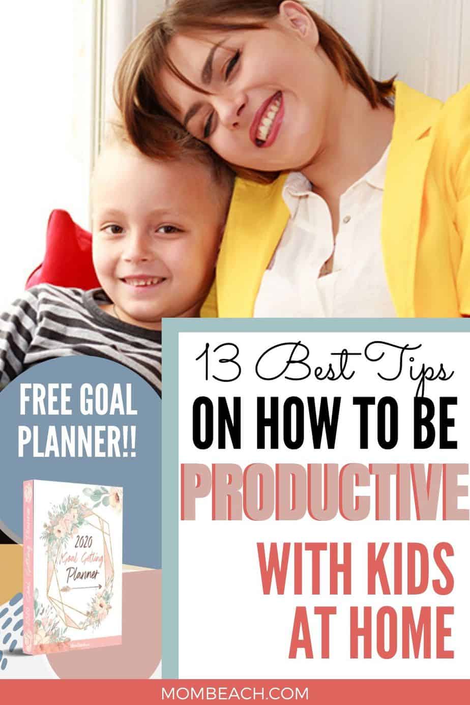 It can be hard to stay productive as a stay at home mom who works. There are several things to do to stay productive. We explore 13 productivity tips to boost your day routine. There are several things to do at home to stay productive. Included is a free goal planner to help you be more productive. #productivitytips #howtobeproductive #howtobeproductivestayathomemom