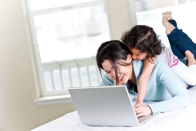 Mom watching Youtube videos with her child.