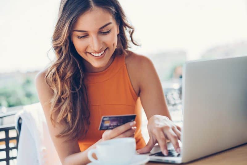 Woman paying off debt.