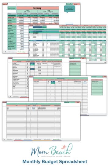 Mom Beach Monthly Budgeting Spreadsheet