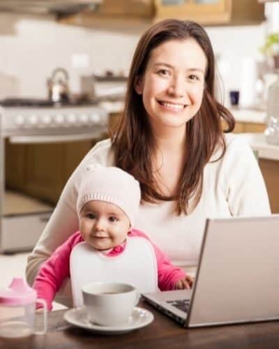 Mom with child using Refily to save on her mortgage payment.