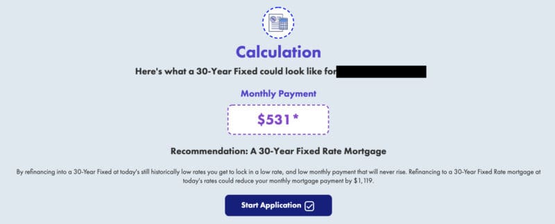 My new mortgage payment after using Refily.com which is just $531.