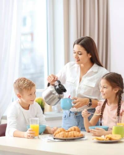 Family with a morning routine.