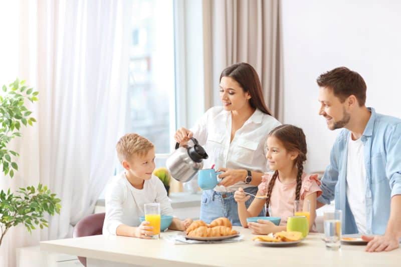 Family with a morning routine.