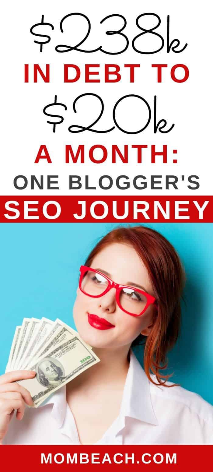 Debbie Gartner went from $238k in debt to $20k a month by using SEO on her blog! Find out how to use SEO on your blog to get free traffic a month Debbie Gartner gets 500k page views a month from using SEO and Pinterest traffic. Learn from this master blogger right now! If your are a blogging beginner this is helpful for you too. #seo #bloggerseo #blogging101 #bloggingforbeginners #beginnerSEO #seoforbloggers