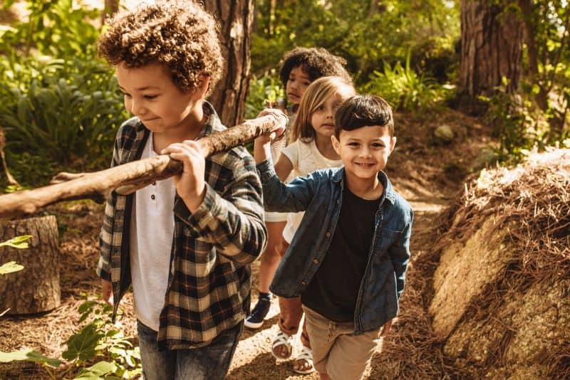 Kids in nature walking.