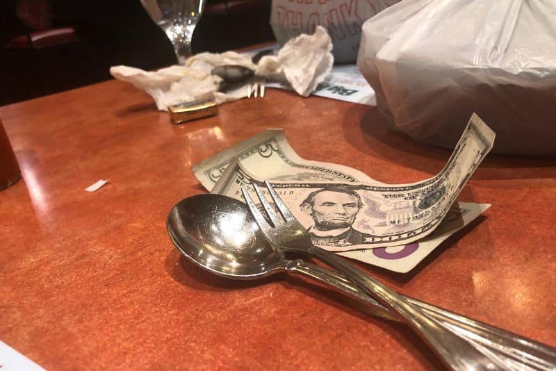 Tip on a restaurant table on a cruise ship.